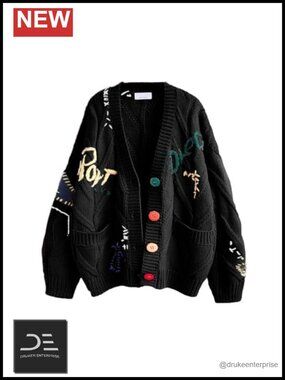 Womens Open Front Cardigan Cable Knit Long Sleeve Button Down Embroidery Sweater